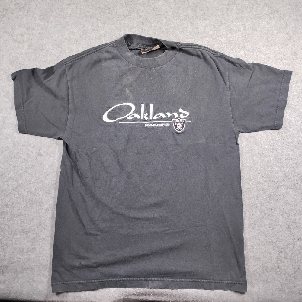 Antigua Oakland Raiders Shirt Mens Medium Black Vintage Embroidered Crewneck Tee